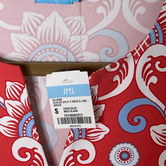J. McLaughlin NWT Ellison Sleeveless Split V Neck A-Line Shift Dress Sz S Coral - Picture 4 of 11